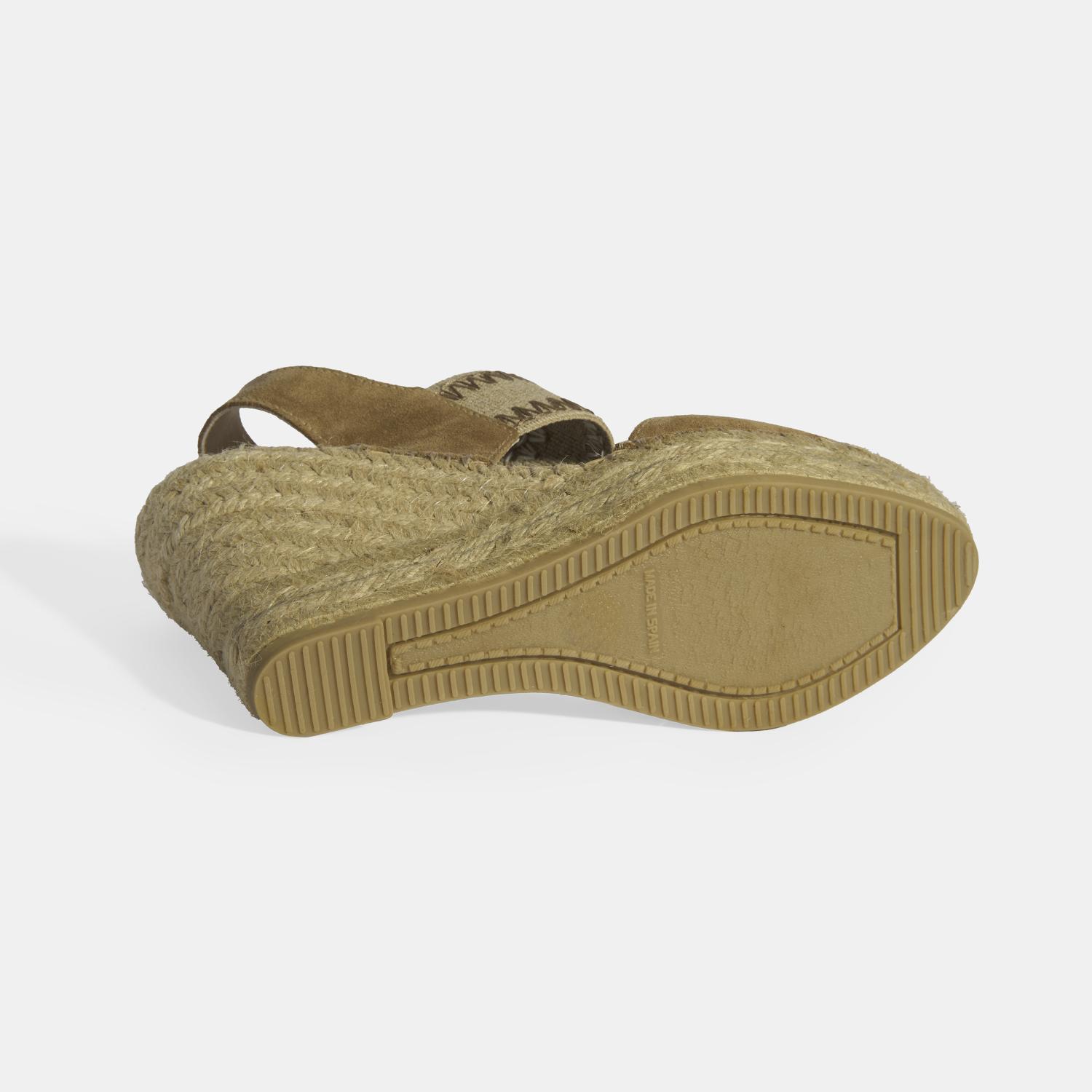Bej Kadın Lastik Bantlı Slingback Dolgu Topuklu Süet Espadril 2010054122002