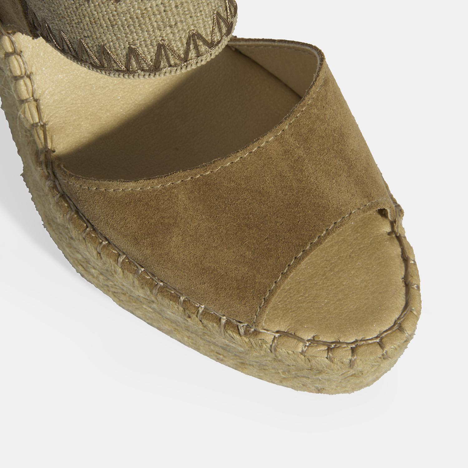 Bej Kadın Lastik Bantlı Slingback Dolgu Topuklu Süet Espadril 2010054122002