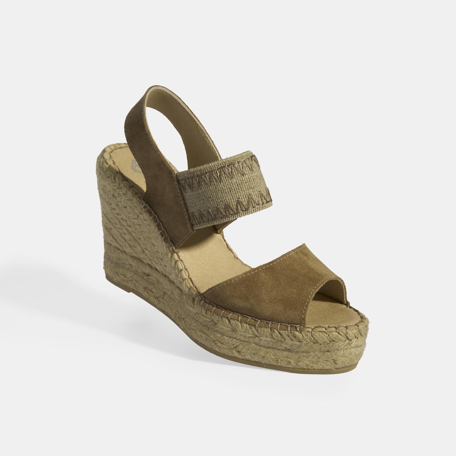 Bej Kadın Lastik Bantlı Slingback Dolgu Topuklu Süet Espadril 2010054122002