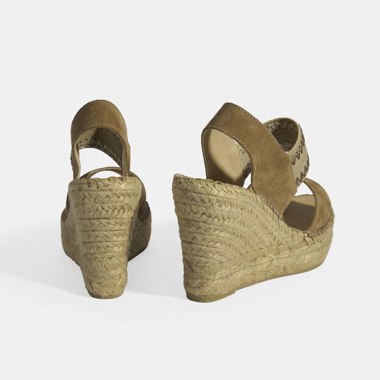 Bej Kadın Lastik Bantlı Slingback Dolgu Topuklu Süet Espadril 2010054122002