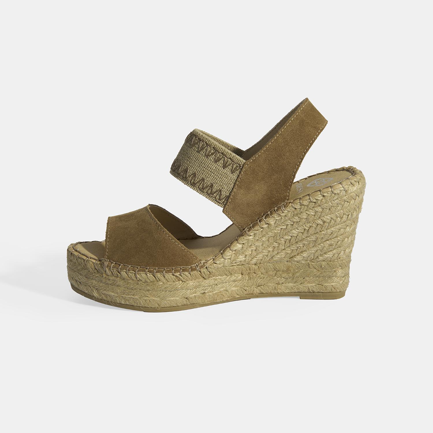 Bej Kadın Lastik Bantlı Slingback Dolgu Topuklu Süet Espadril 2010054122002