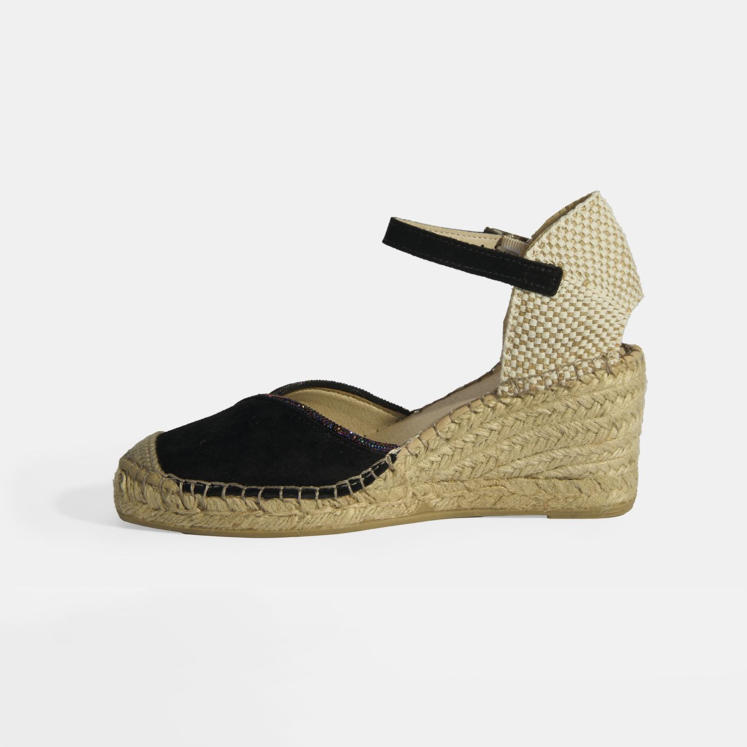 Siyah Kadın Toka Aksesuarlı Taş Detaylı Dolgu Topuklu Süet Espadril 2010054118002