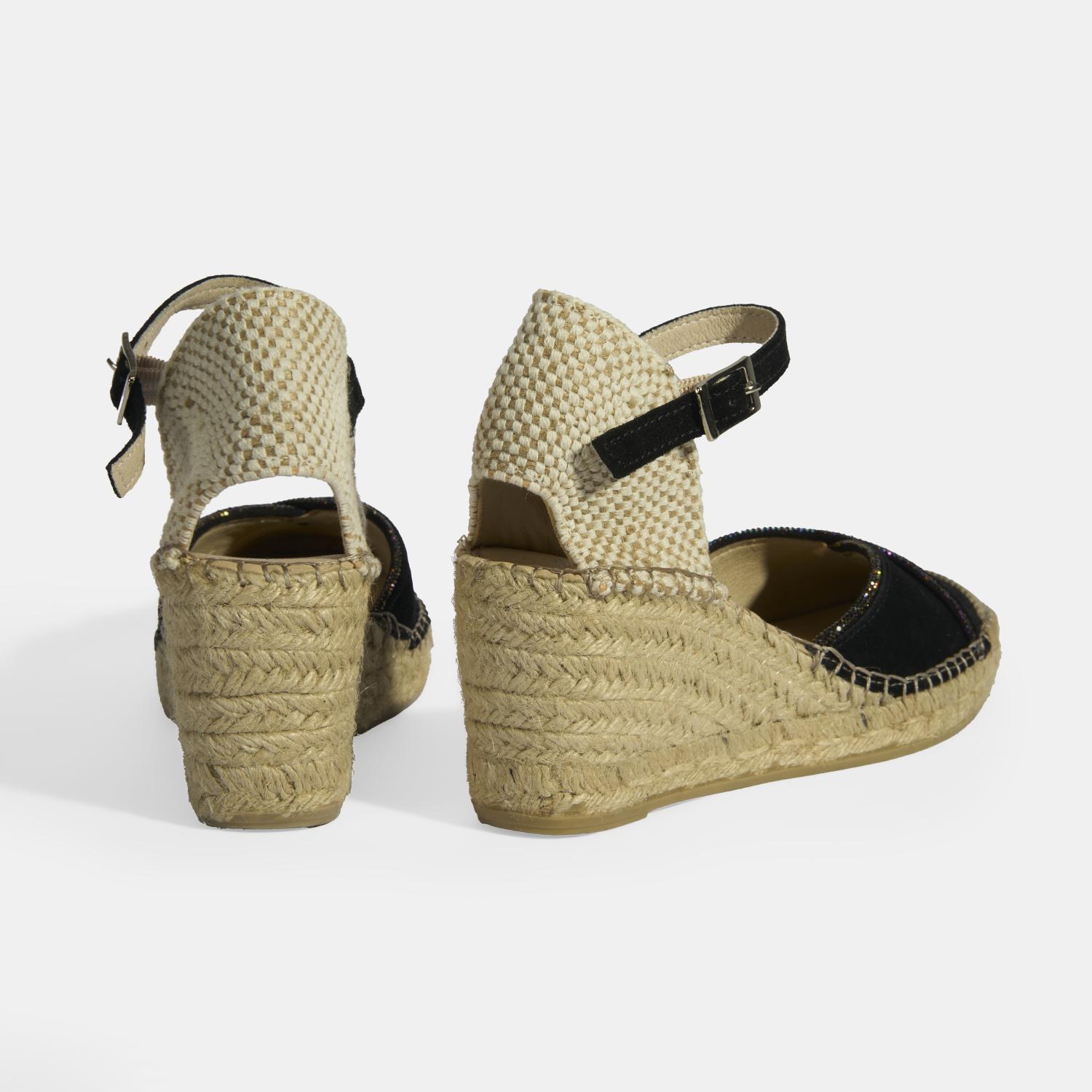 Siyah Kadın Toka Aksesuarlı Taş Detaylı Dolgu Topuklu Süet Espadril 2010054118002