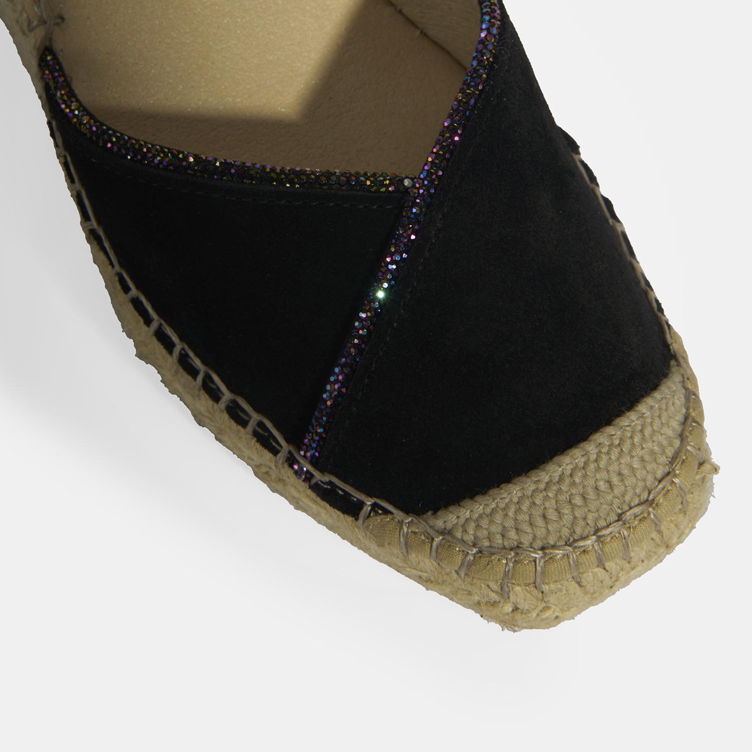 Siyah Kadın Toka Aksesuarlı Taş Detaylı Dolgu Topuklu Süet Espadril 2010054118002