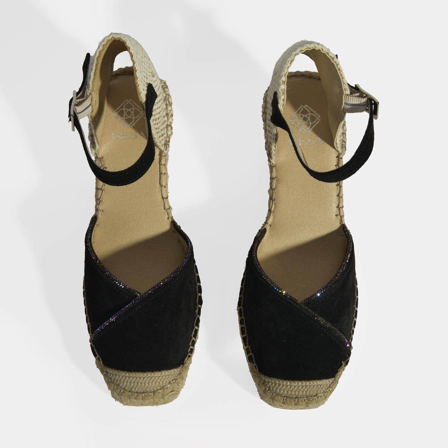 Siyah Kadın Toka Aksesuarlı Taş Detaylı Dolgu Topuklu Süet Espadril 2010054118002
