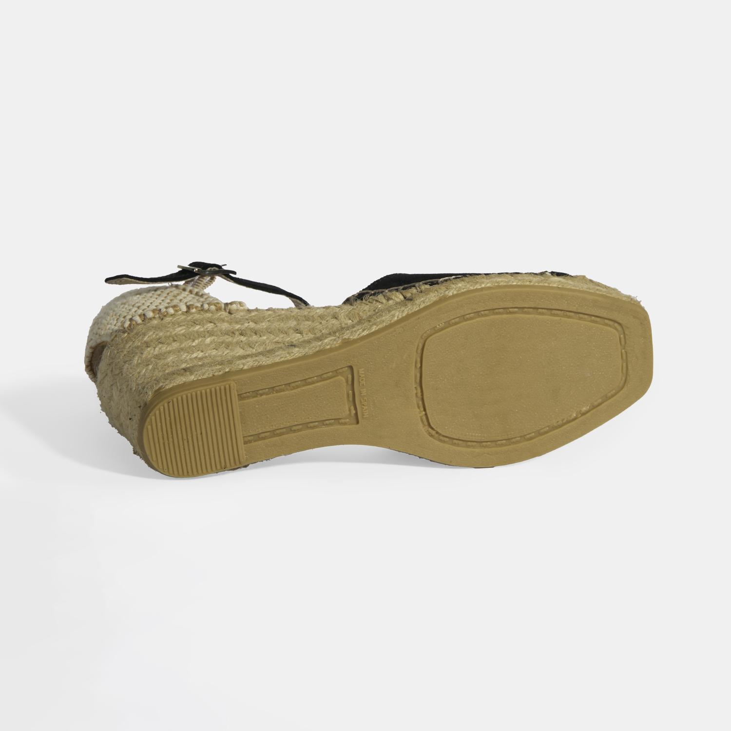 Siyah Kadın Toka Aksesuarlı Taş Detaylı Dolgu Topuklu Süet Espadril 2010054118002