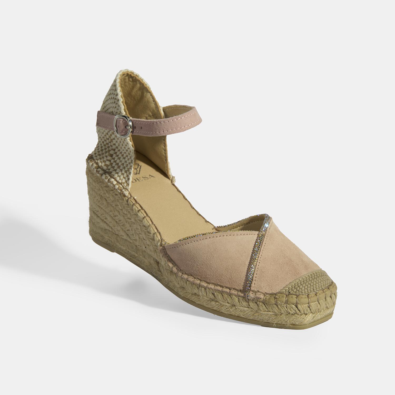 Pudra Kadın Toka Aksesuarlı Taş Detaylı Dolgu Topuklu Süet Espadril 2010054118007