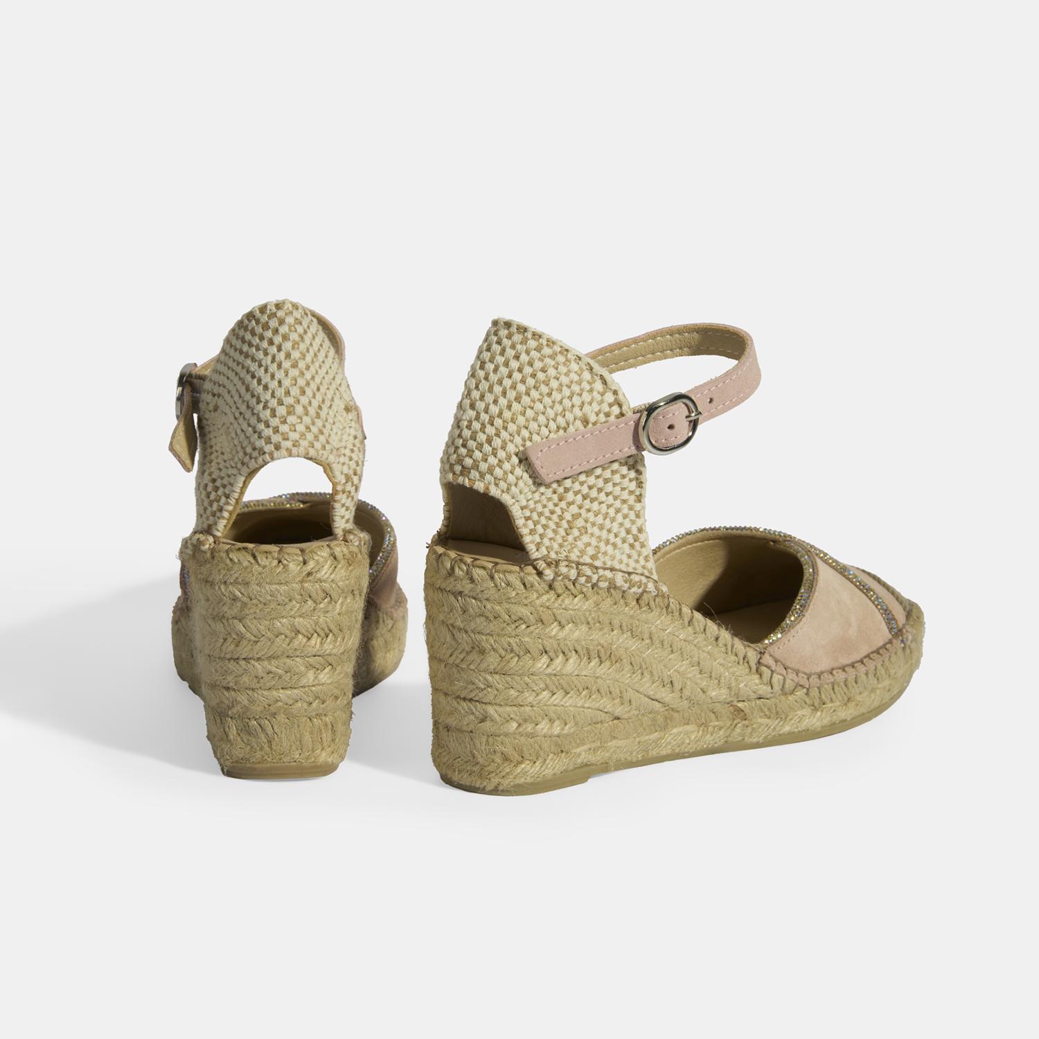 Pudra Kadın Toka Aksesuarlı Taş Detaylı Dolgu Topuklu Süet Espadril 2010054118007