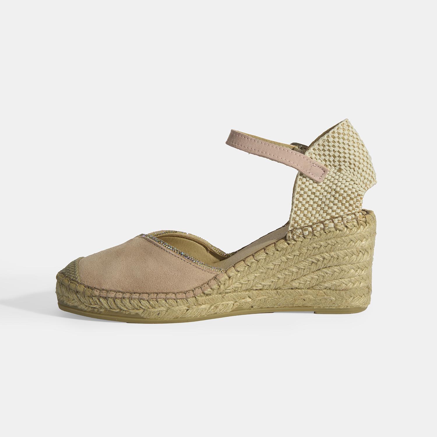 Pudra Kadın Toka Aksesuarlı Taş Detaylı Dolgu Topuklu Süet Espadril 2010054118007