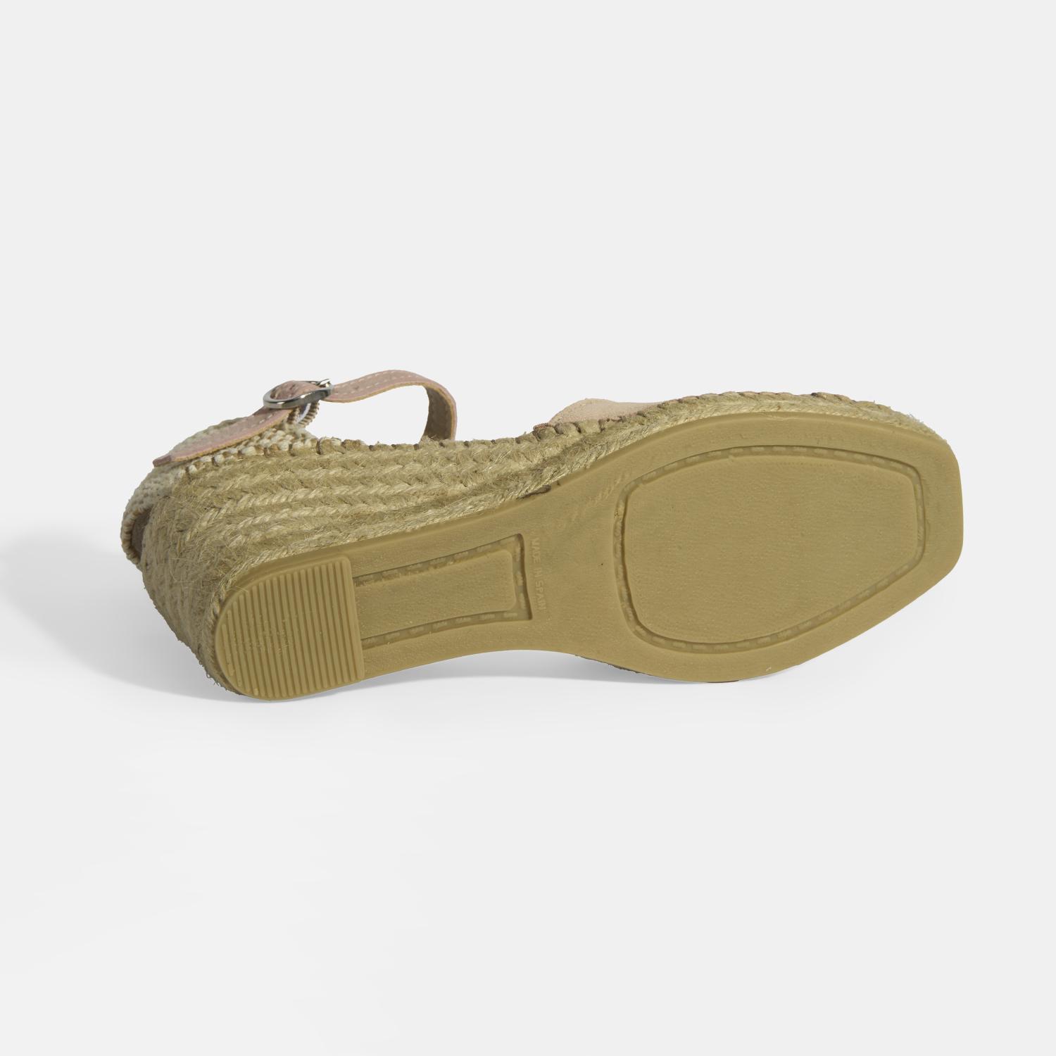 Pudra Kadın Toka Aksesuarlı Taş Detaylı Dolgu Topuklu Süet Espadril 2010054118007