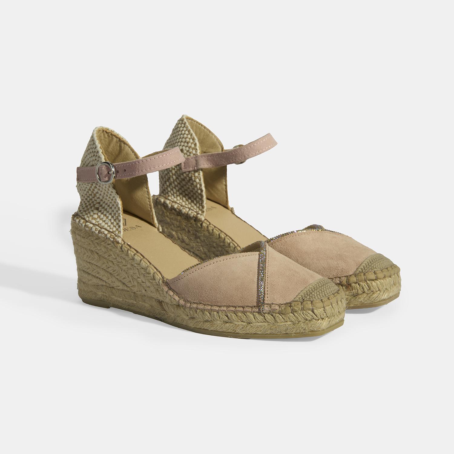 Pudra Kadın Toka Aksesuarlı Taş Detaylı Dolgu Topuklu Süet Espadril 2010054118007