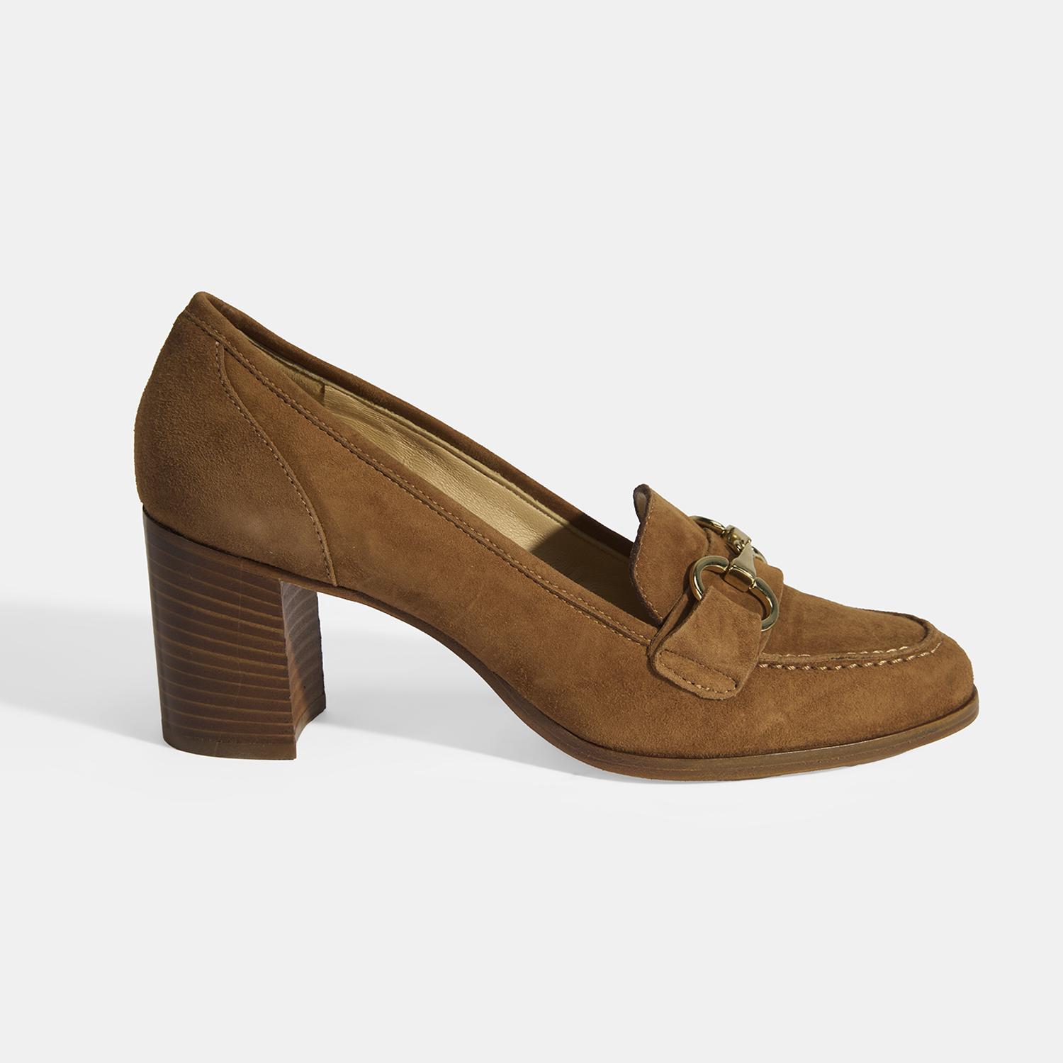 Luca Grossi Kadın Taba Metal Aksesuarlı Süet Topuklu Loafer 2010054671007