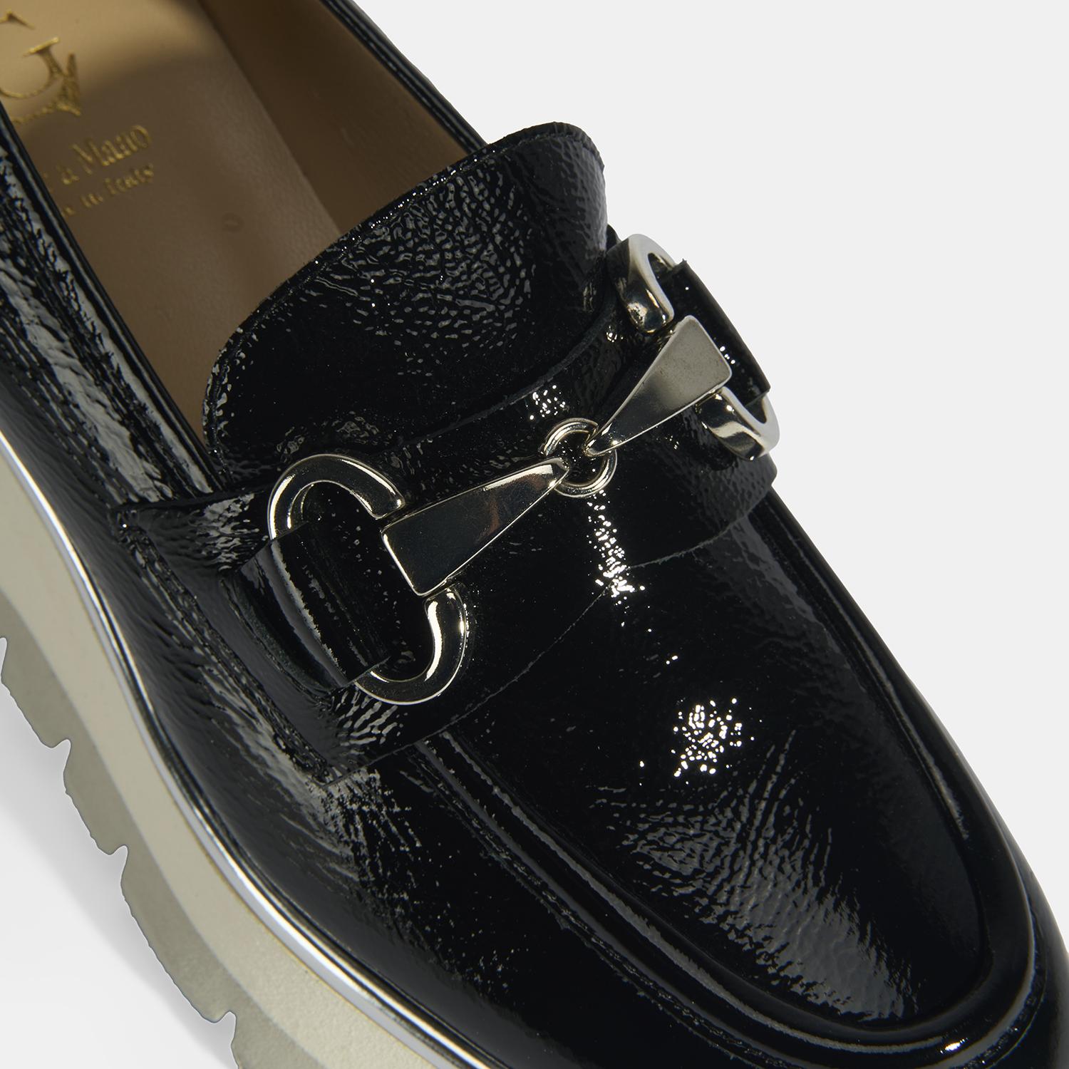 Luca Grossi Kadın Siyah Kalın Topuklu Slip-On Rugan Loafer 2010054662002