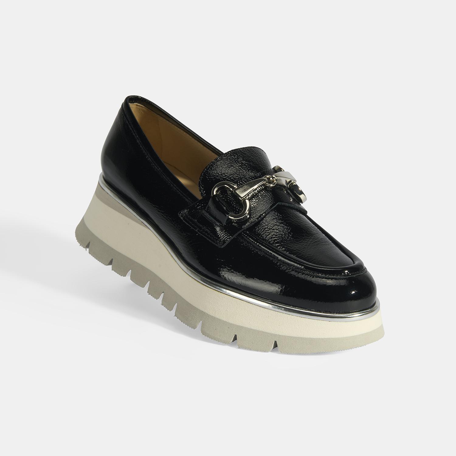 Luca Grossi Kadın Siyah Kalın Topuklu Slip-On Rugan Loafer 2010054662002