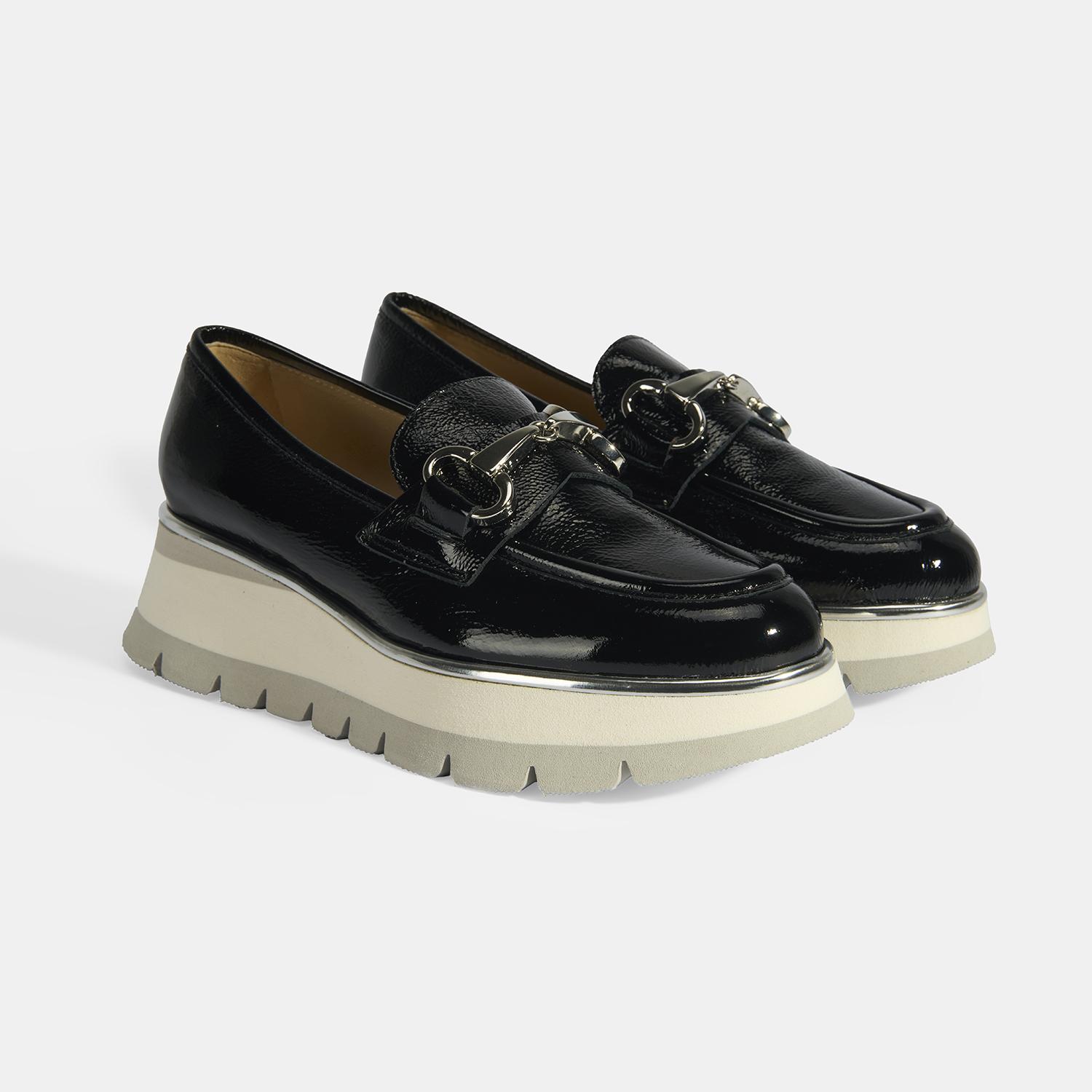 Luca Grossi Kadın Siyah Kalın Topuklu Slip-On Rugan Loafer 2010054662002