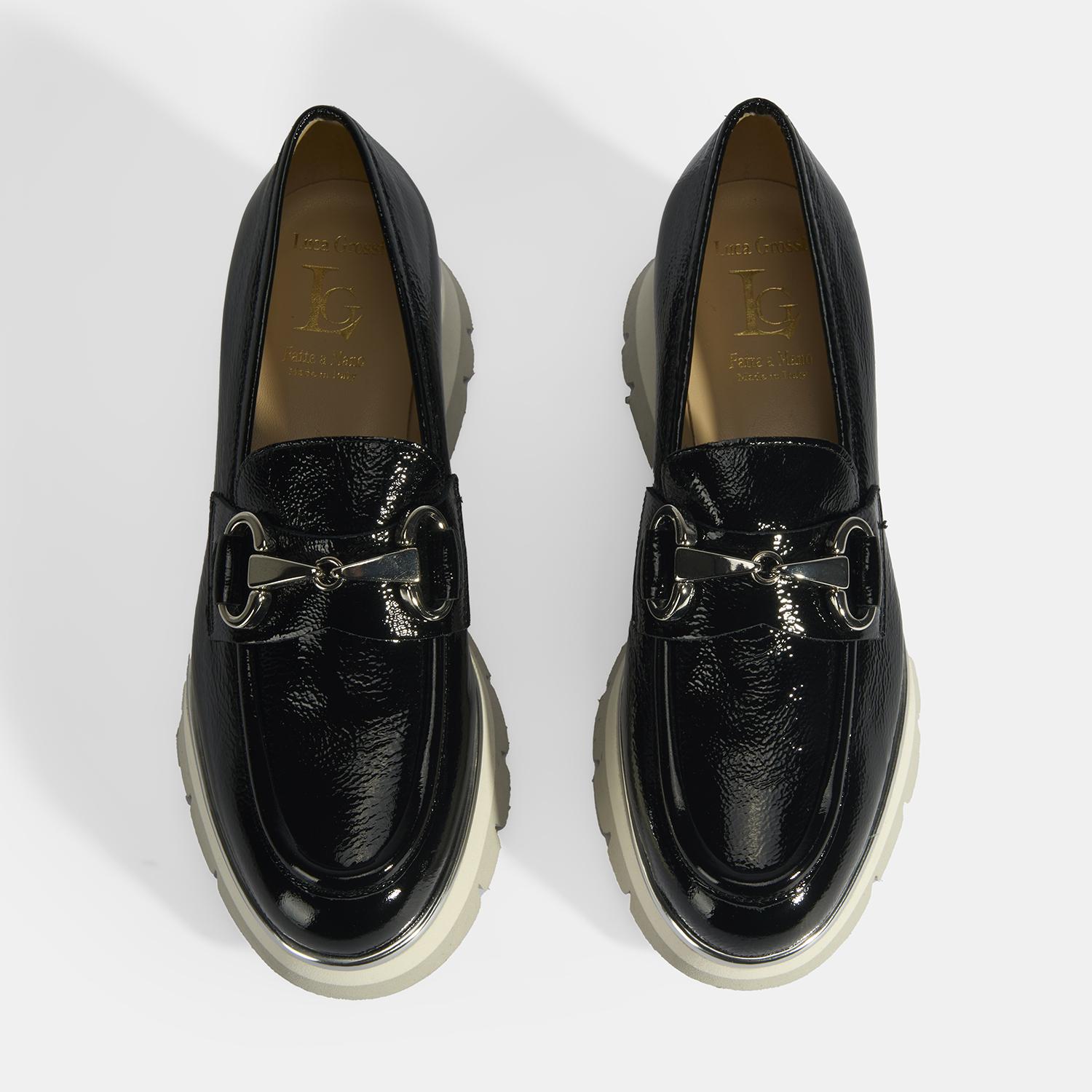 Luca Grossi Kadın Siyah Kalın Topuklu Slip-On Rugan Loafer 2010054662002