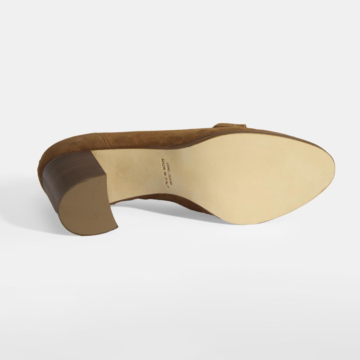 Luca Grossi Kadın Taba Metal Aksesuarlı Süet Topuklu Loafer 2010054671007