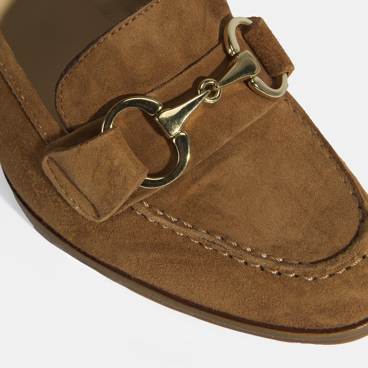 Luca Grossi Kadın Taba Metal Aksesuarlı Süet Topuklu Loafer 2010054671007