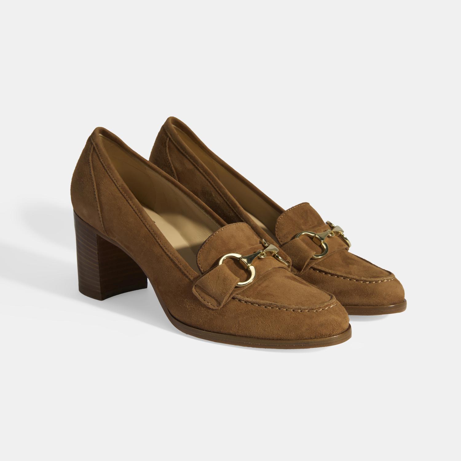Luca Grossi Kadın Taba Metal Aksesuarlı Süet Topuklu Loafer 2010054671007