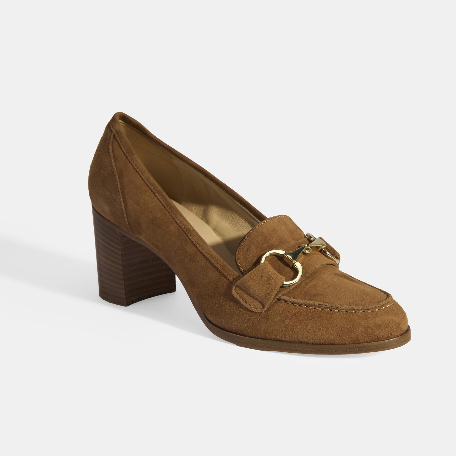 Luca Grossi Kadın Taba Metal Aksesuarlı Süet Topuklu Loafer 2010054671007