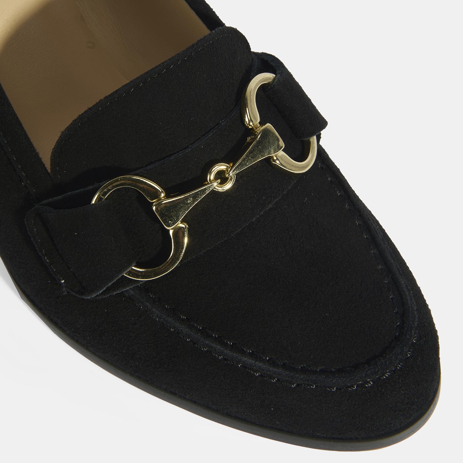 Luca Grossi Kadın Siyah Metal Aksesuarlı Süet Topuklu Loafer 2010054671002