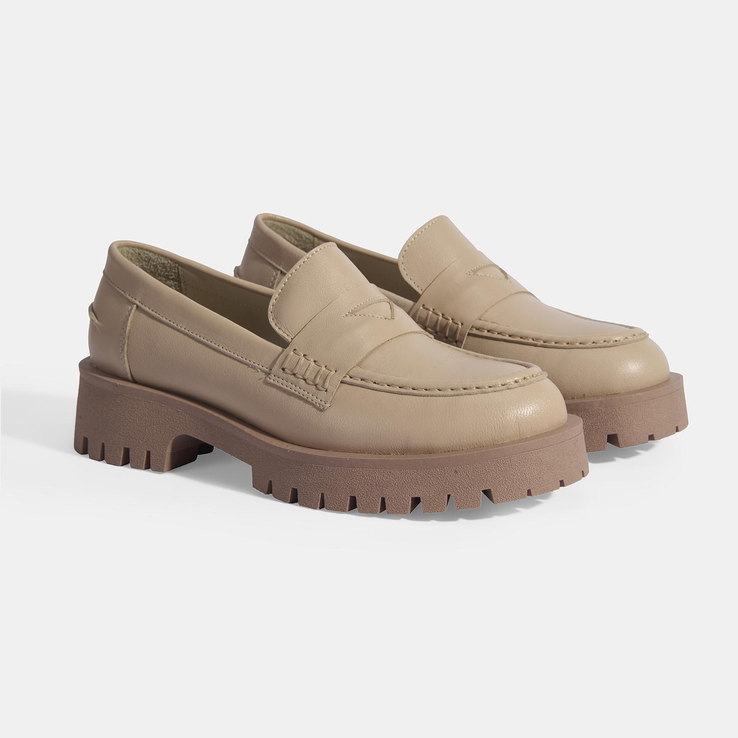 Kadın Taba Slip-On Deri Loafer 2010054476009