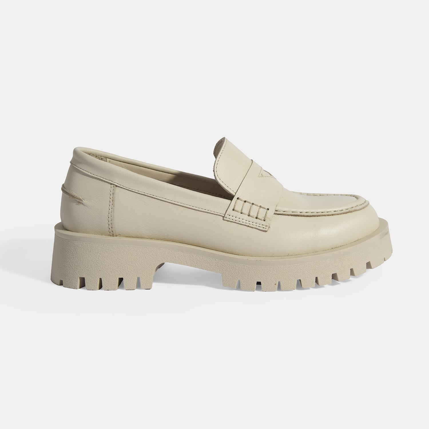 Kadın Bej Slip-On Deri Loafer 2010054476005