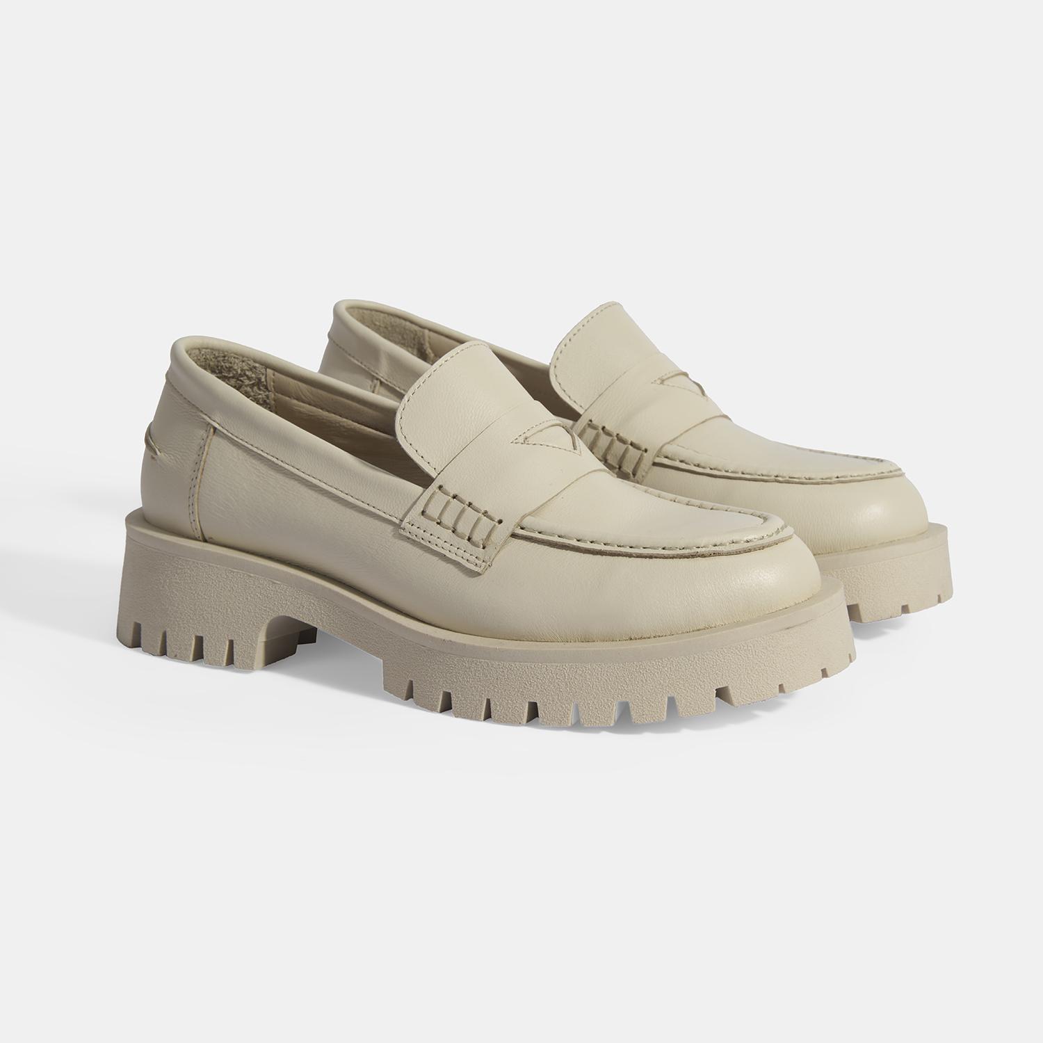 Kadın Bej Slip-On Deri Loafer 2010054476005