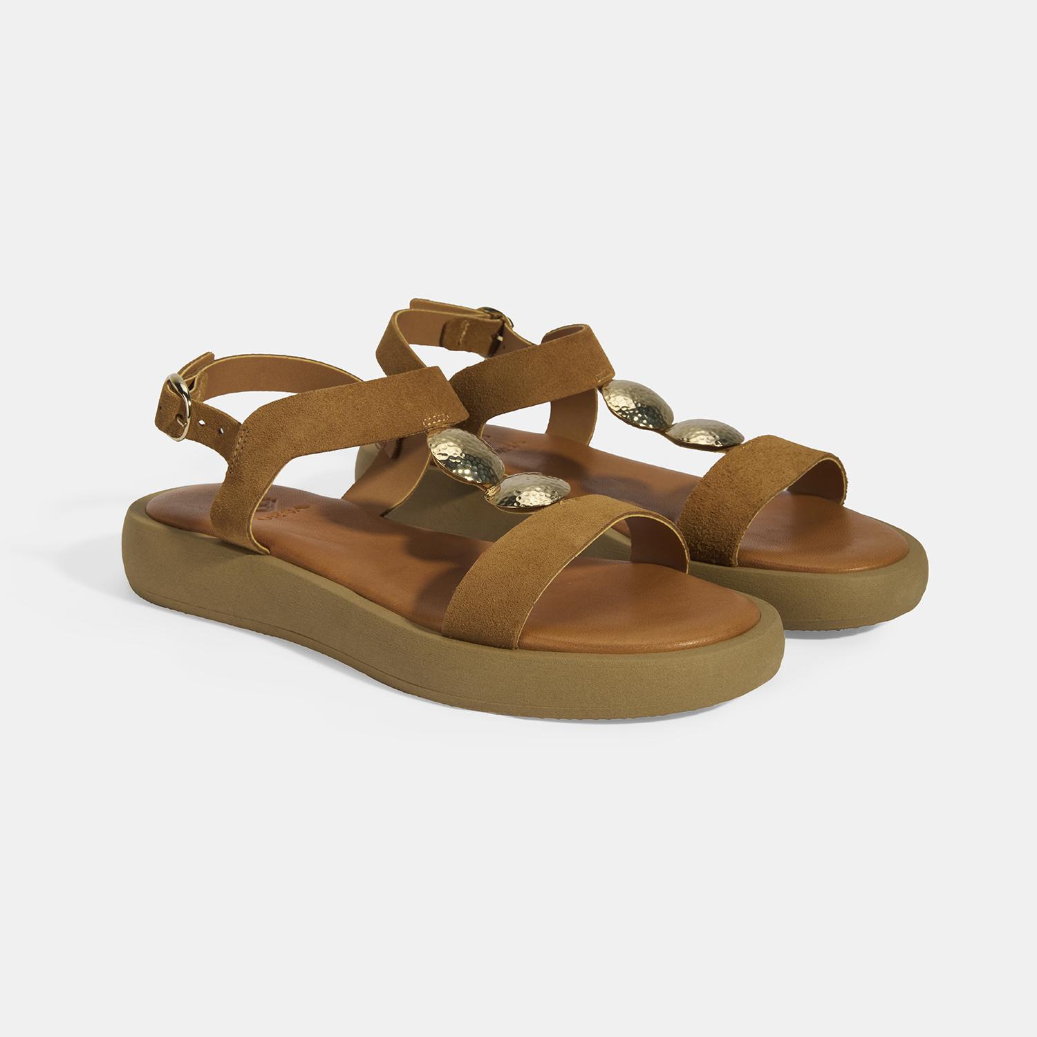 Kadın Taba Süet Gold Aksesuarlı Sandalet 2010054058007