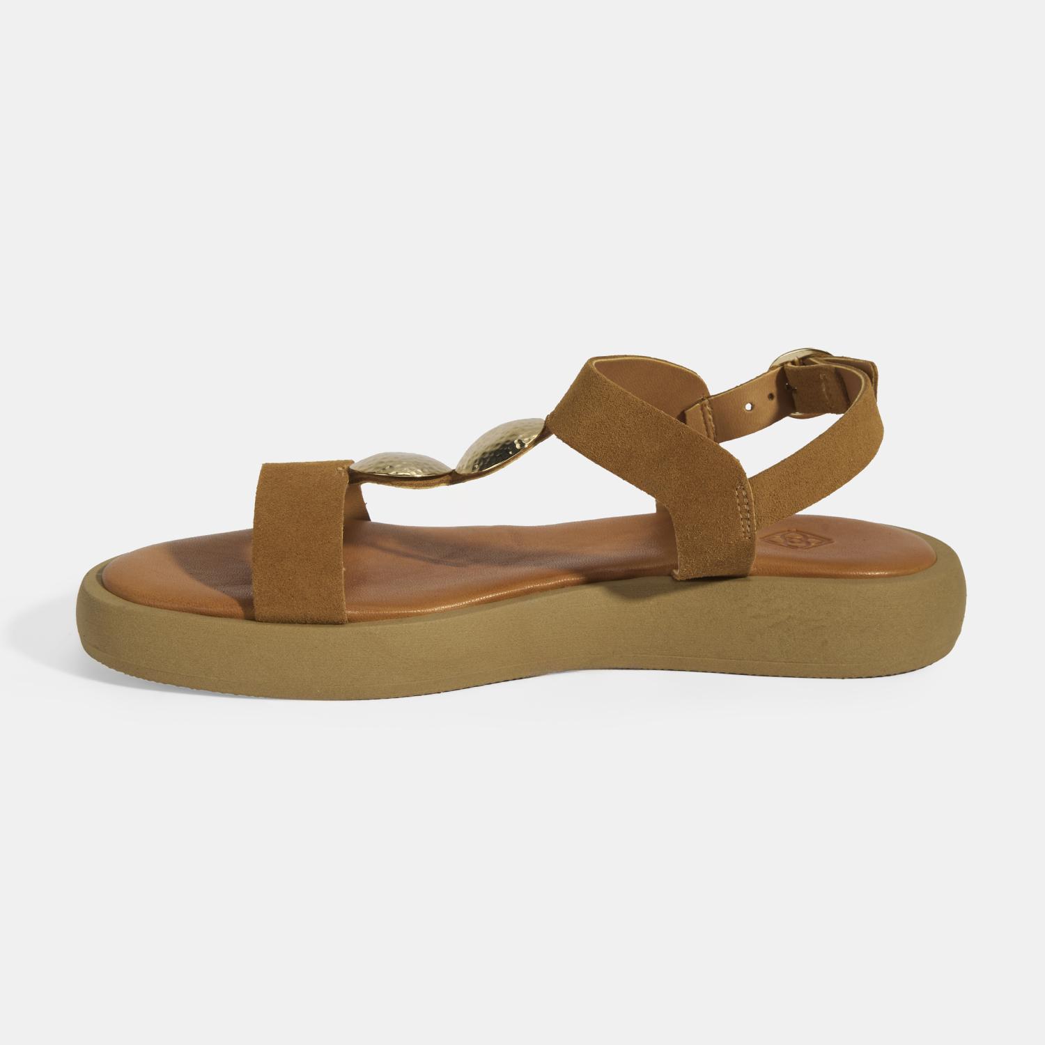 Kadın Taba Süet Gold Aksesuarlı Sandalet 2010054058007