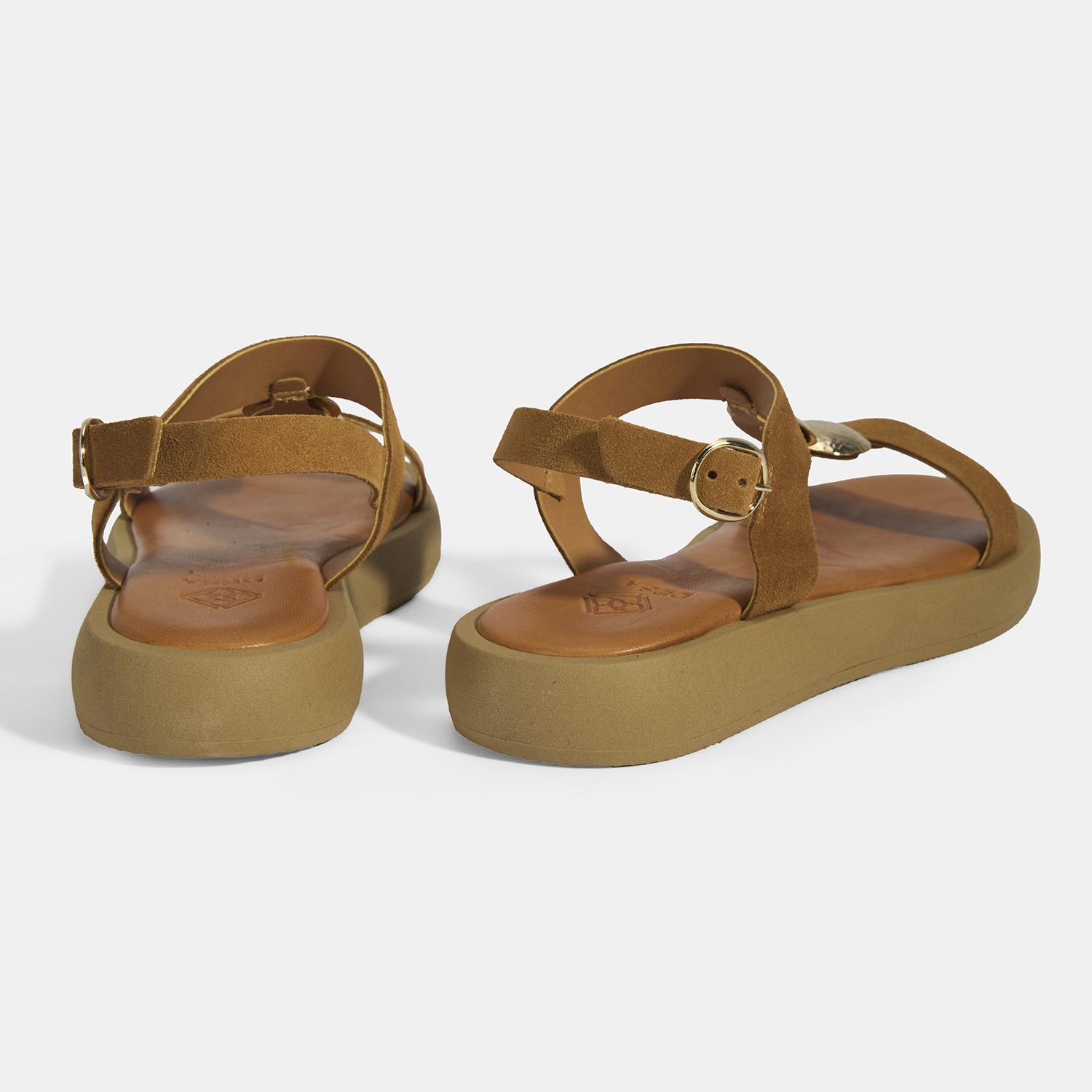 Kadın Taba Süet Gold Aksesuarlı Sandalet 2010054058007