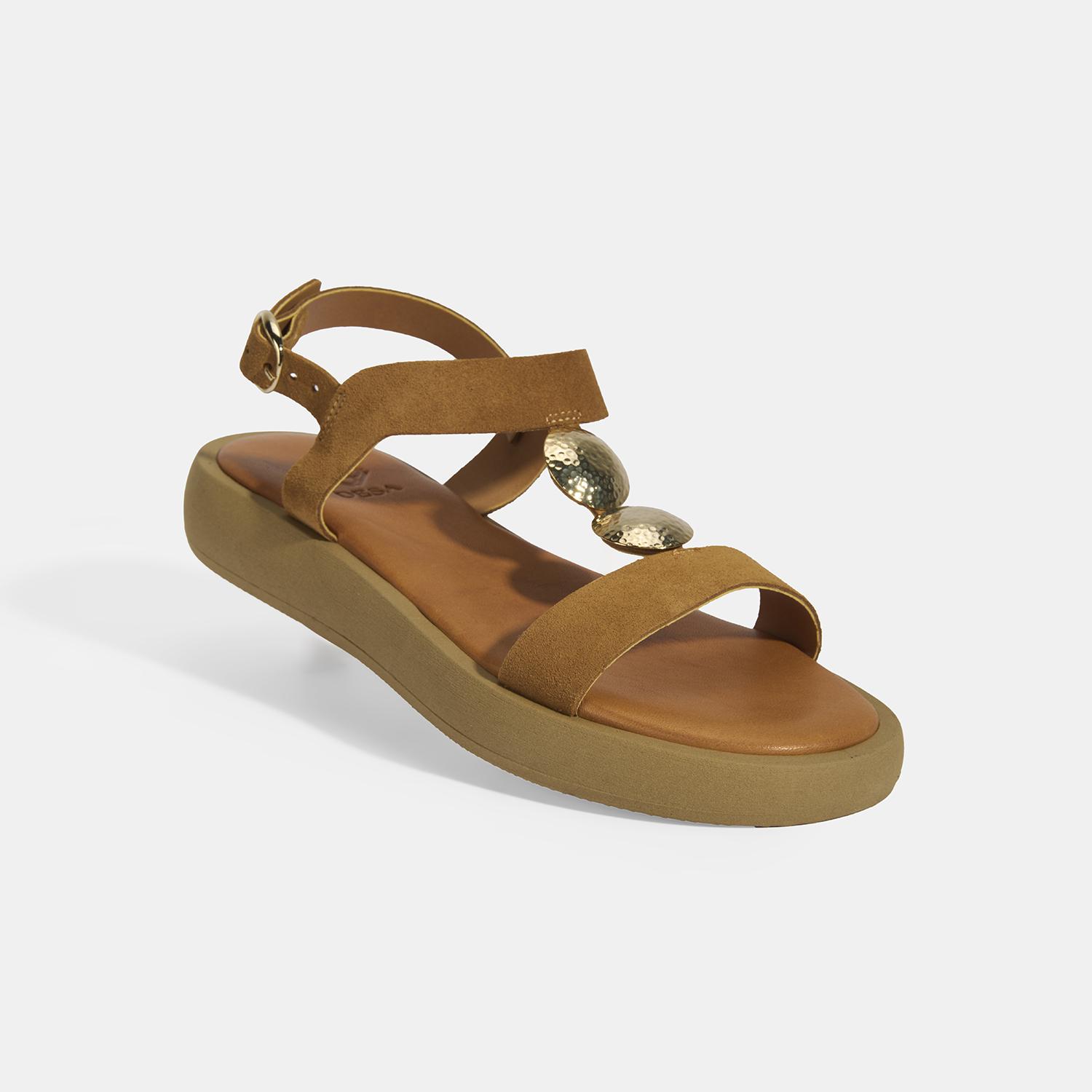 Kadın Taba Süet Gold Aksesuarlı Sandalet 2010054058007