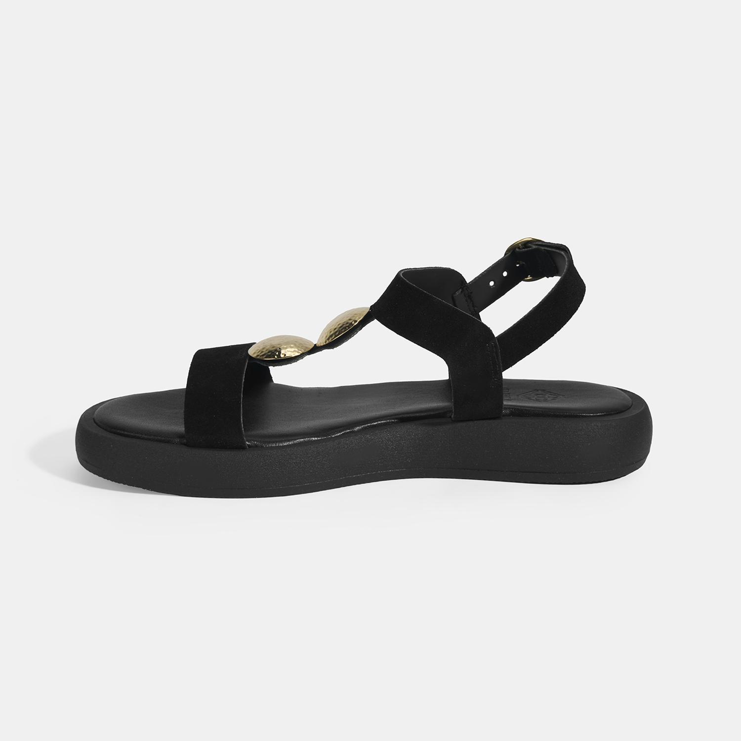 Kadın Siyah Süet Gold Aksesuarlı Sandalet 2010054058002
