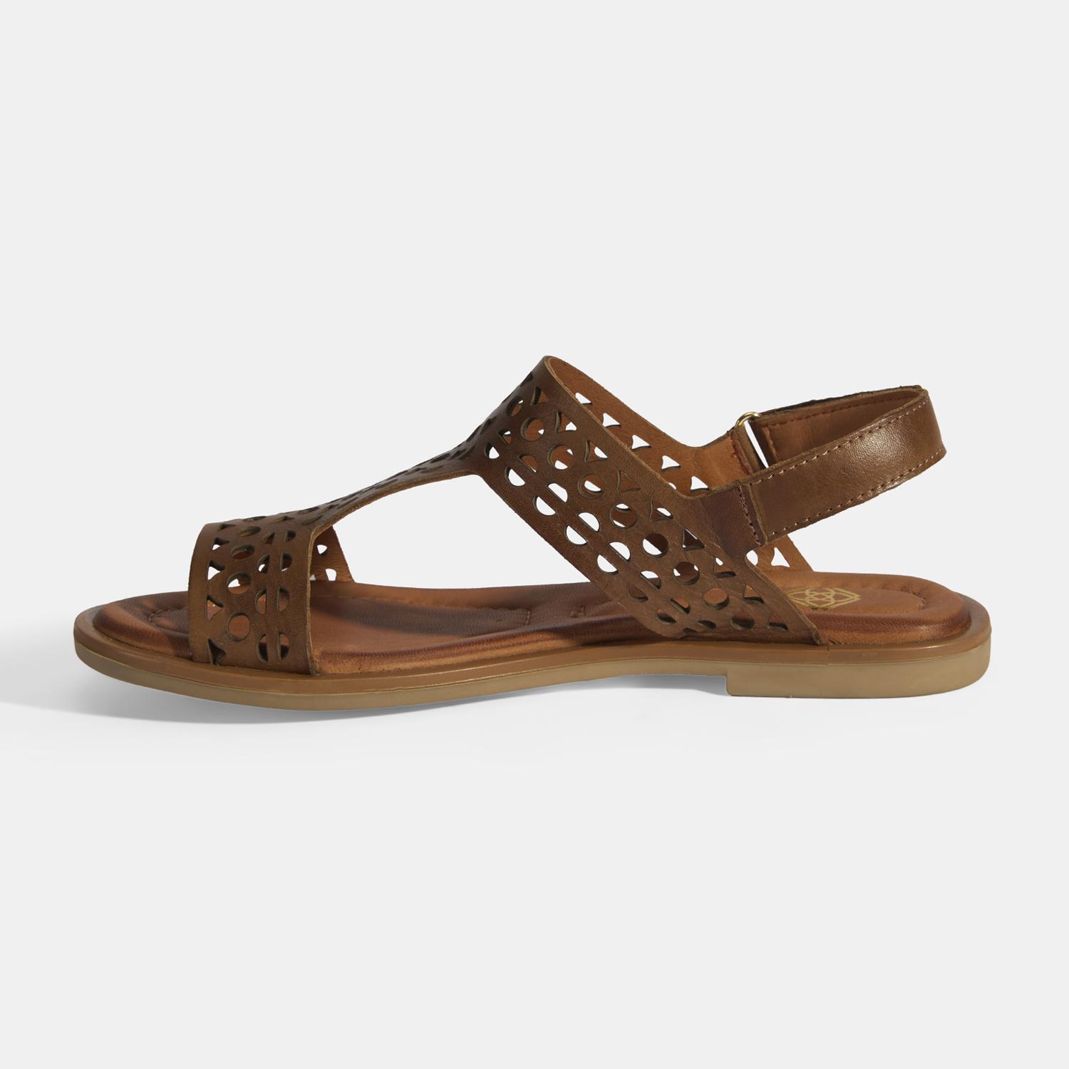 Kadın Taba Cırt Detaylı Perforeli Deri Sandalet 2010054419007