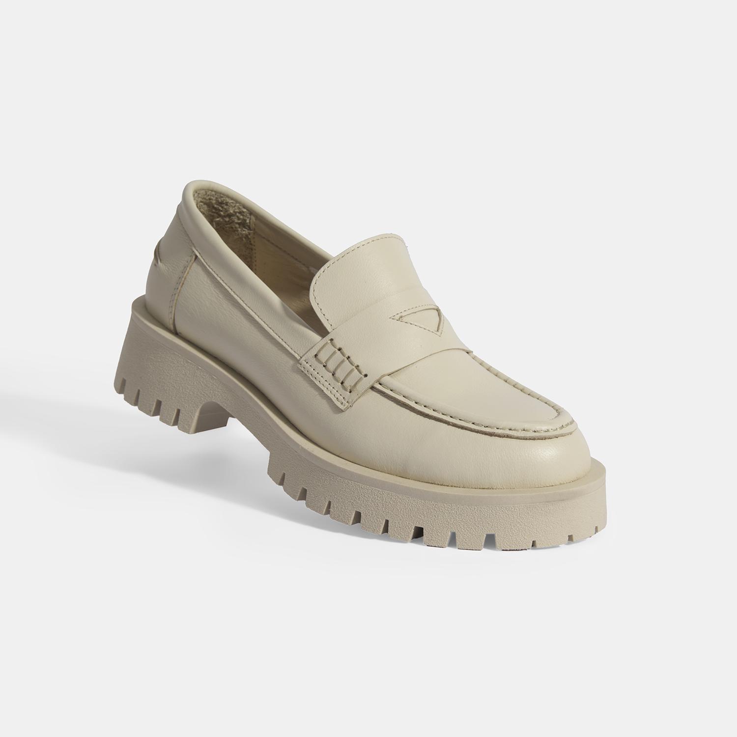 Kadın Bej Slip-On Deri Loafer 2010054476005