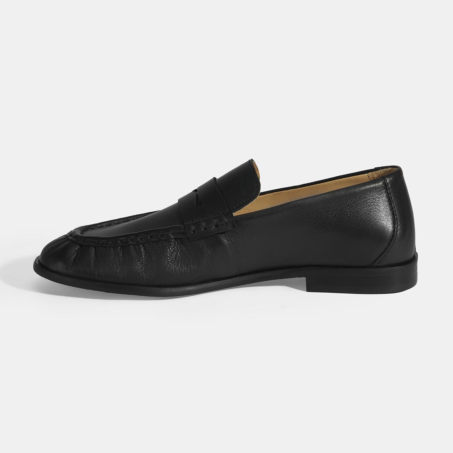 Kadın Siyah Slip-On Deri Loafer 2010054333002