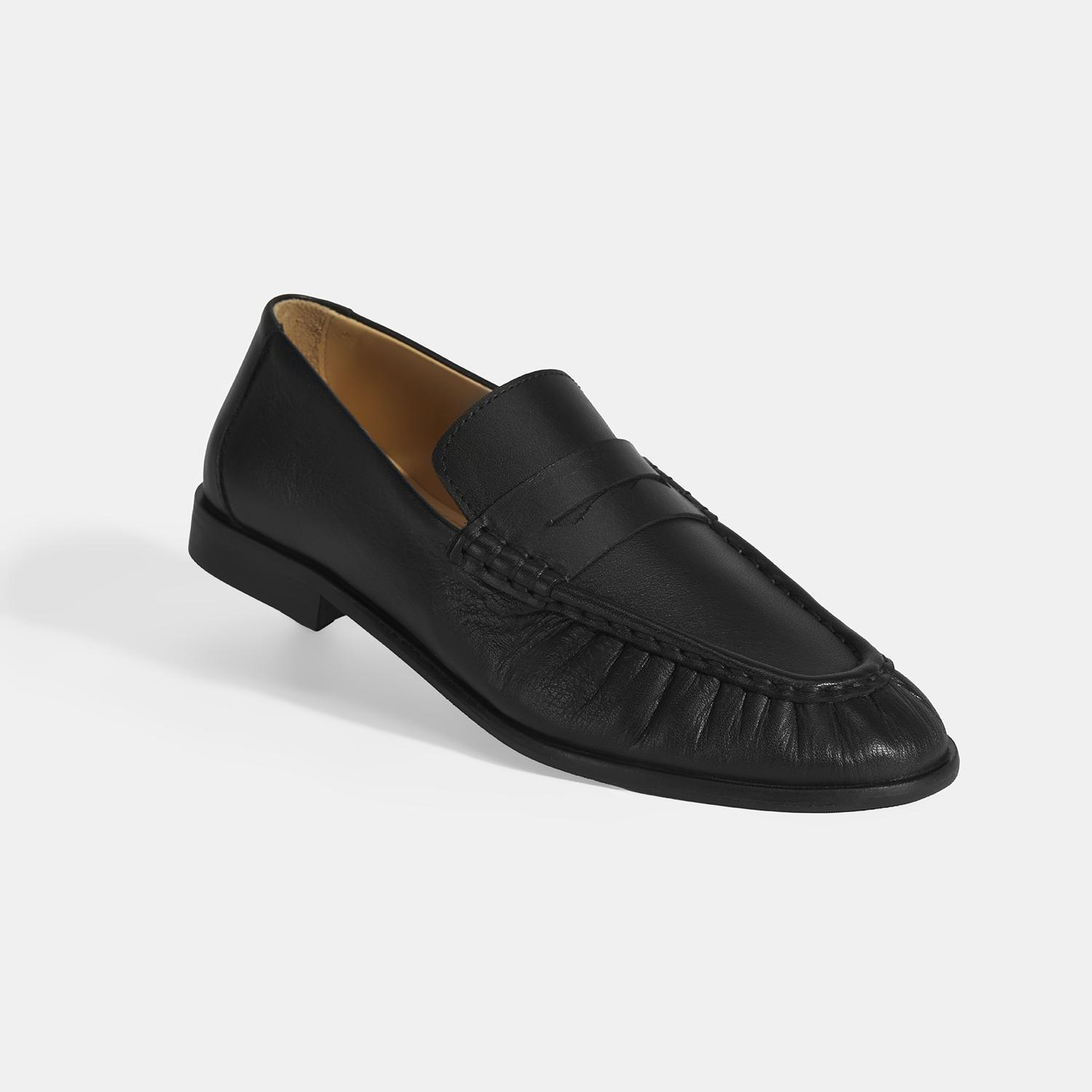 Kadın Siyah Slip-On Deri Loafer 2010054333002