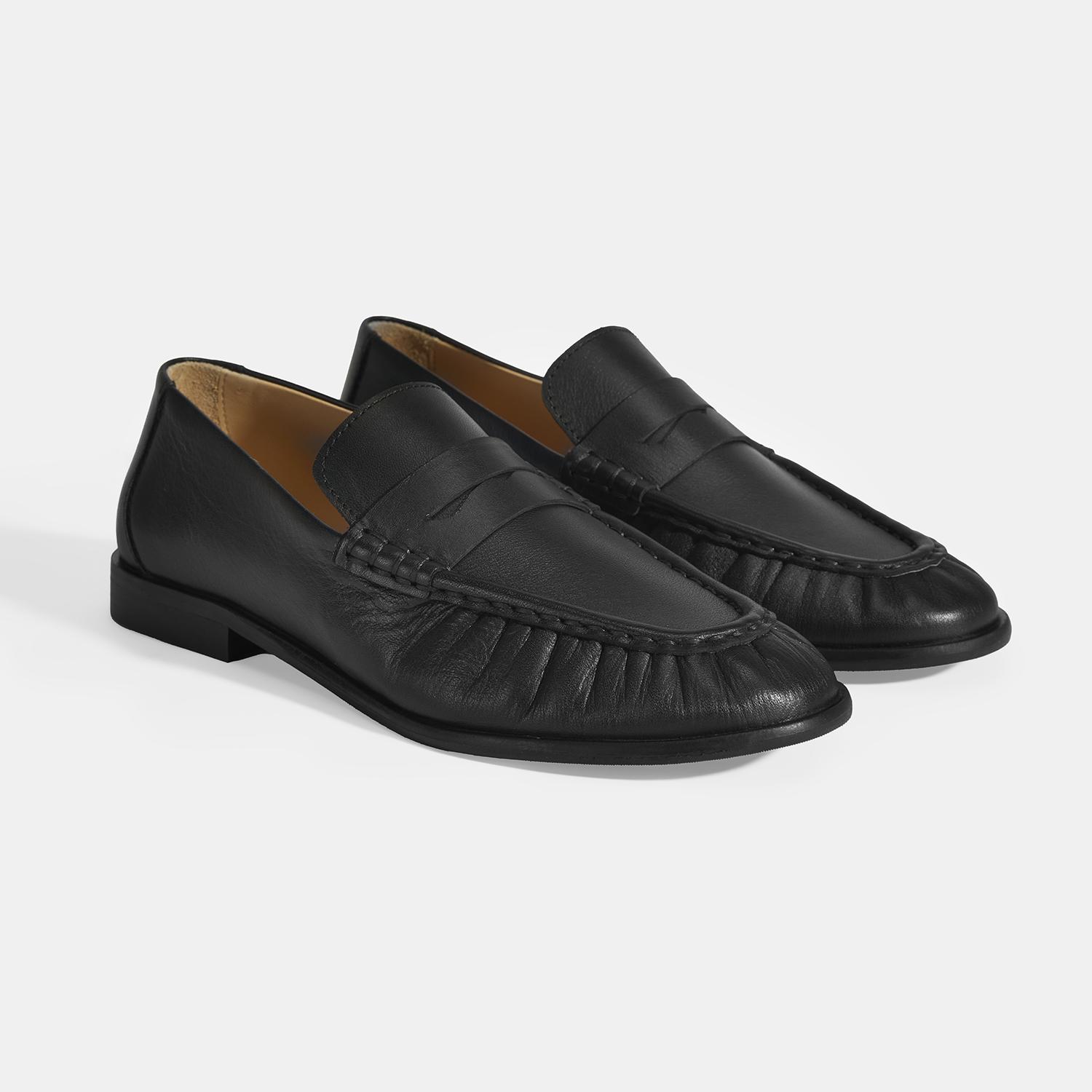 Kadın Siyah Slip-On Deri Loafer 2010054333002