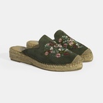Limited Edition Yeşil Kadın Çiçek Nakışlı Süet Espadril Terlik 2010054130007