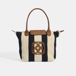 Kadın Monogram Logolu Lacivert Çizgili Kumaş Midi Omuz Çantası 1010040064002