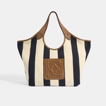 Kadın Monogram Logolu Lacivert Çizgili Kumaş Omuz Çantası 1010040067002