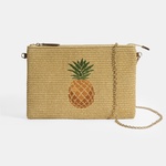 Kadın Taba Ananas Nakışlı Hasır Clutch 1010040094001