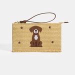 Kadın Kahve Köpek Nakışlı Hasır Clutch 1010040089002