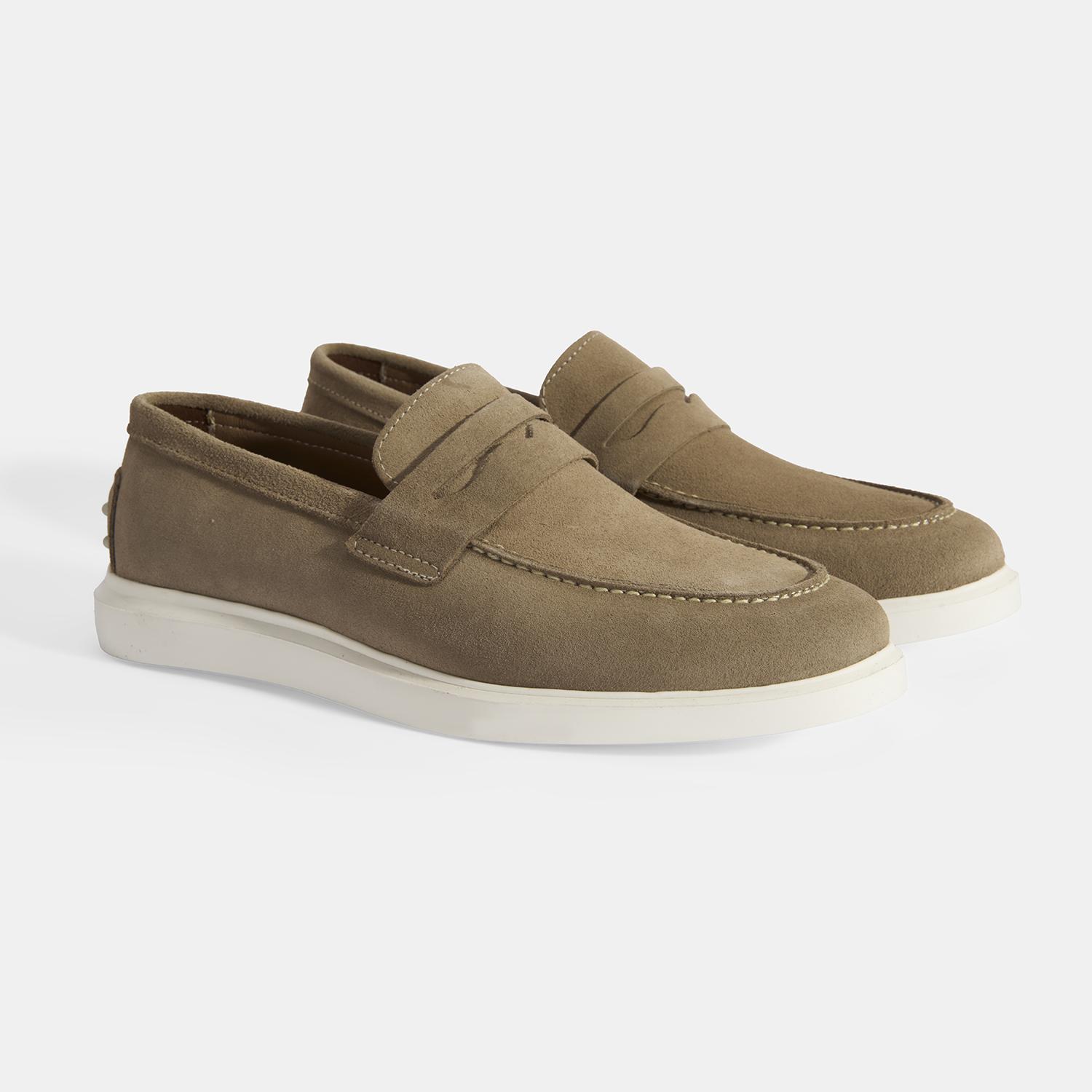 Erkek Bej Slip-On Süet Loafer 2010054177003