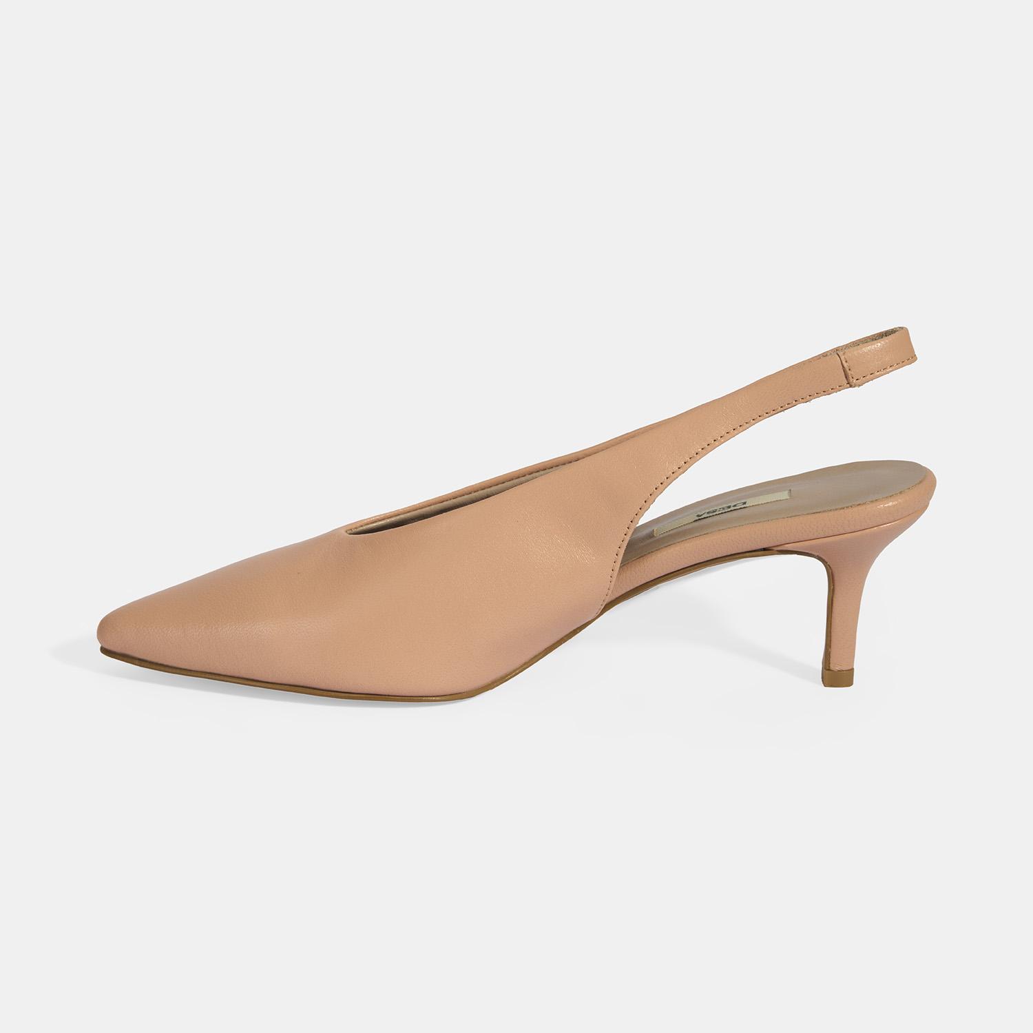 Kadın Pudra Slingback Deri Topuklu Ayakkabı 2010054314007