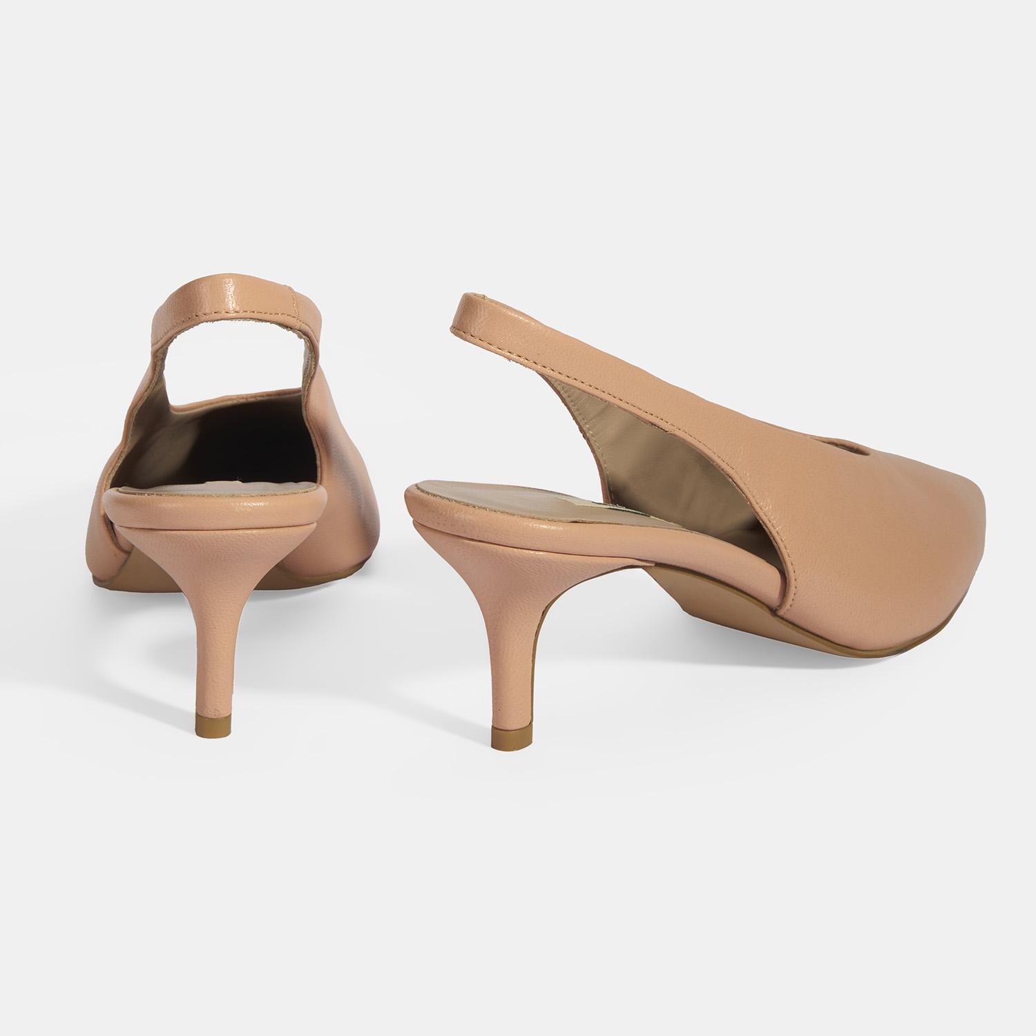 Kadın Pudra Slingback Deri Topuklu Ayakkabı 2010054314007