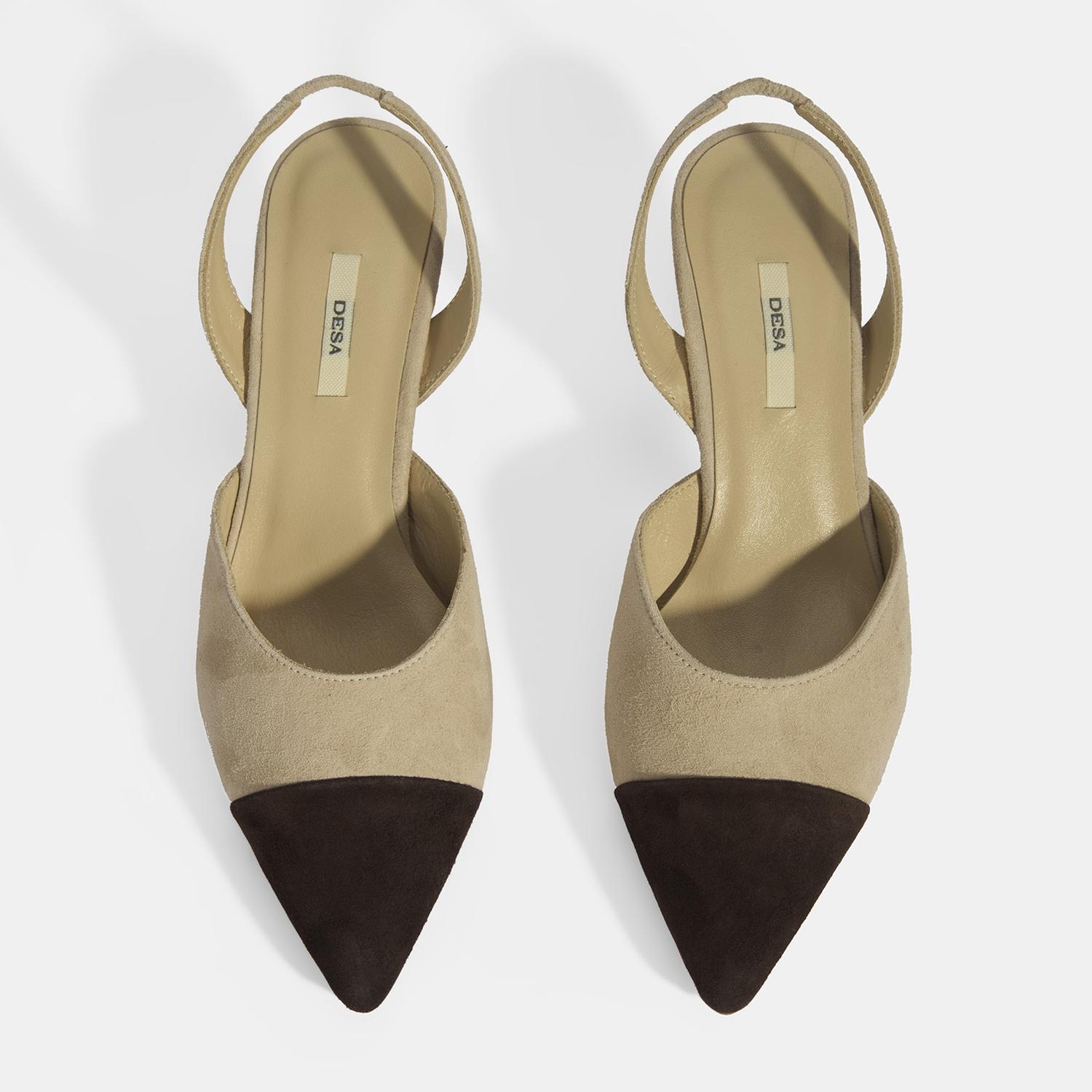 Kadın Bej Slingback Süet Topuklu Ayakkabı 2010054325002