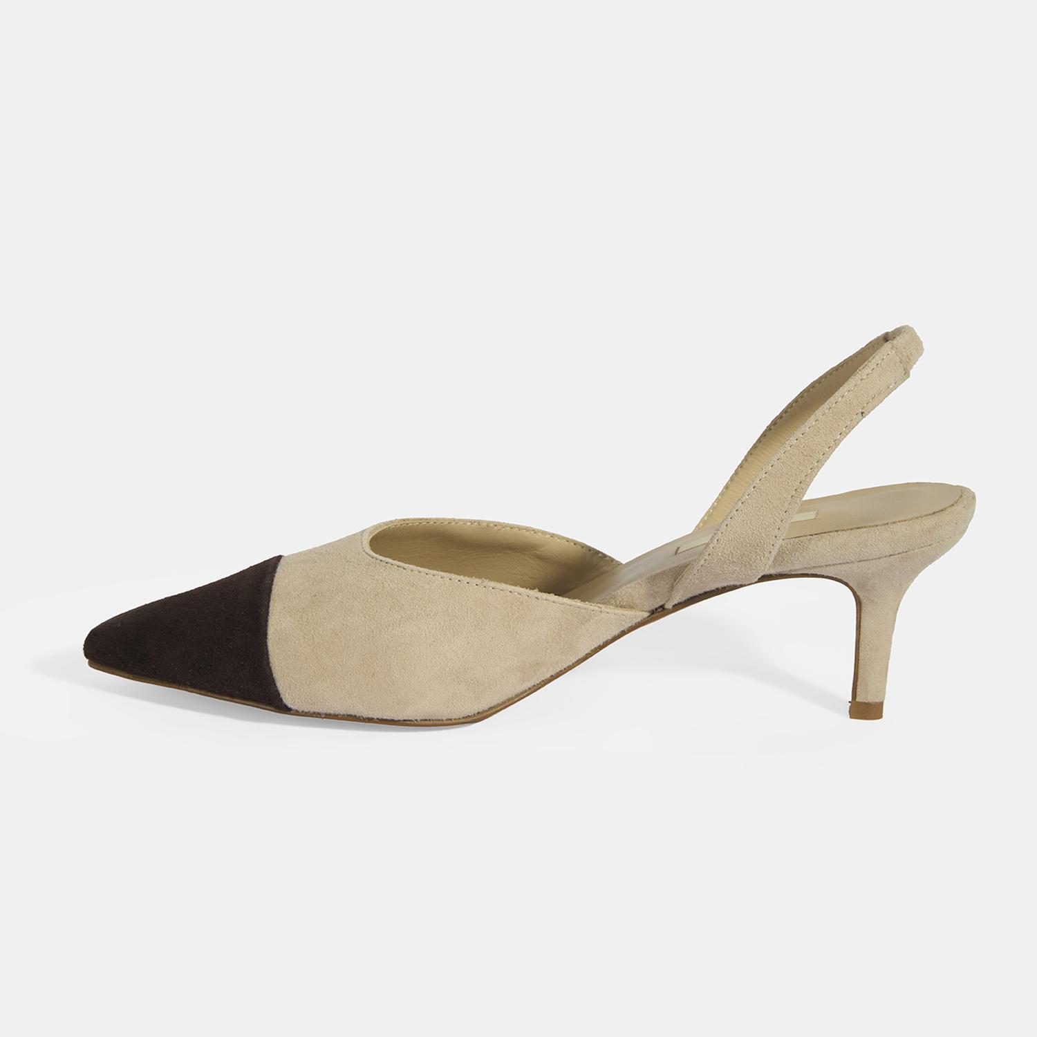 Kadın Bej Slingback Süet Topuklu Ayakkabı 2010054325002