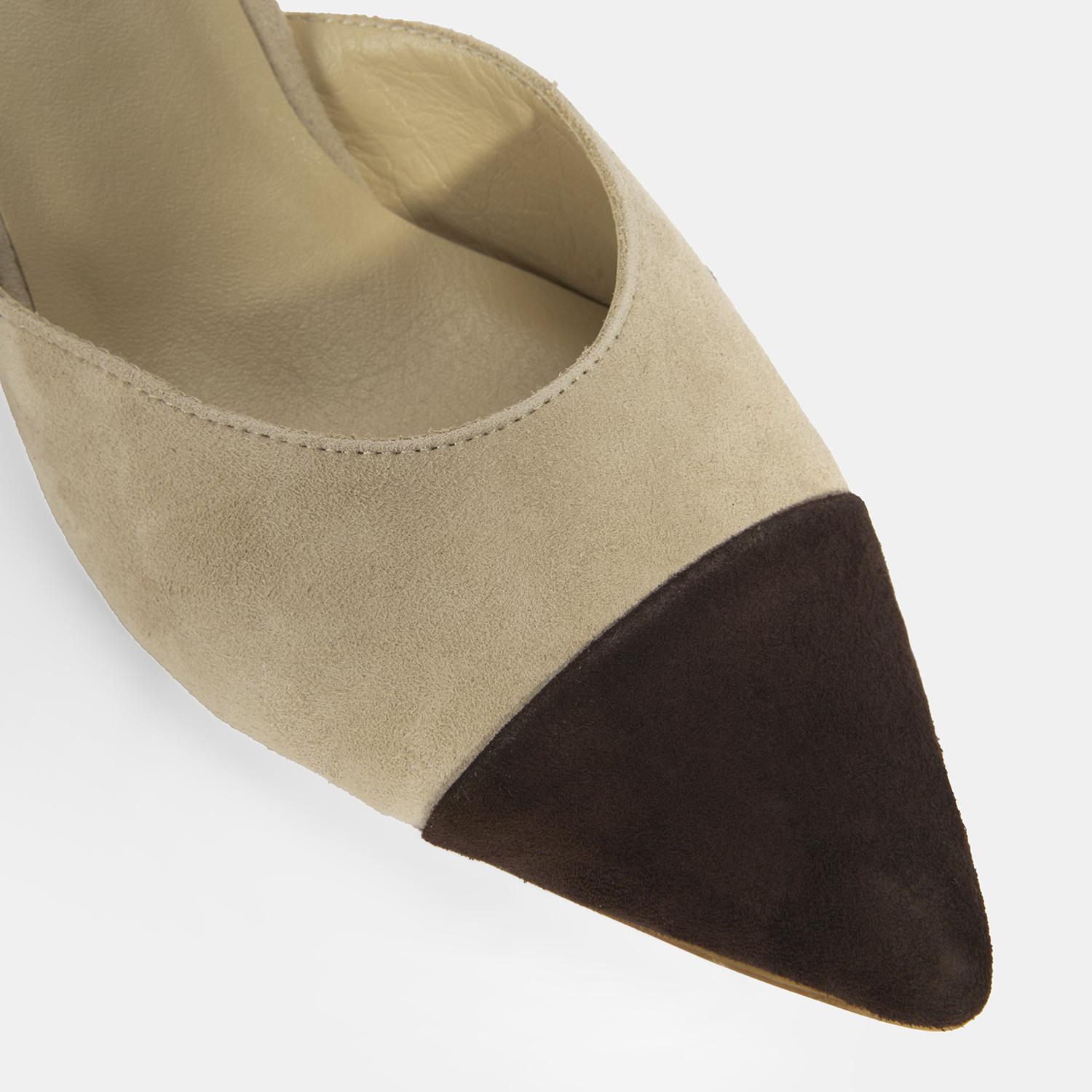 Kadın Bej Slingback Süet Topuklu Ayakkabı 2010054325002