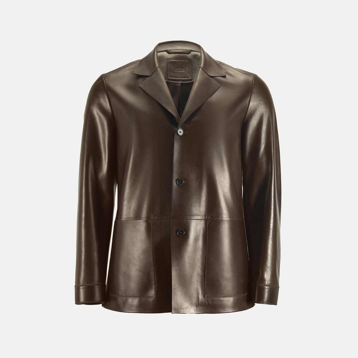 Erkek Kahve Gömlek Yaka Deri Blazer Ceket 1010038641012